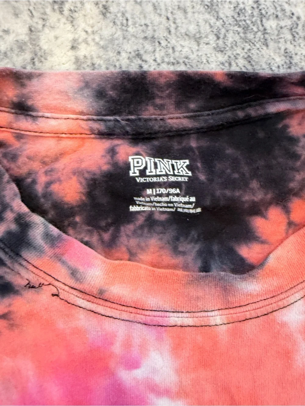 Victoria's Secret PINK Tie-Dye Long Sleeve Pocket Tee in Pink, Orange & Purple - Picture 3 of 4